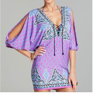Nannette Lepore Purple Moroccan Medallion Swimsuit Cover Up Tunic Small